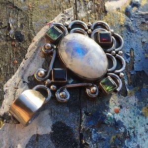 Vintage silver moonstone garnet peridot boho goth